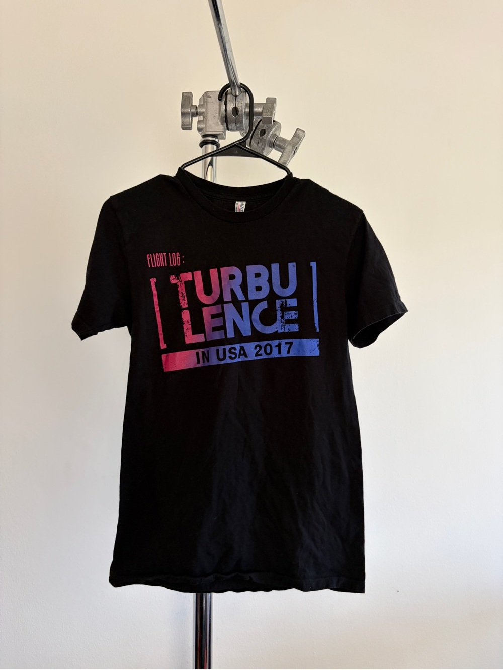 Black 'Turbulence' Graphic Tee with Pink-to-Blue Fade